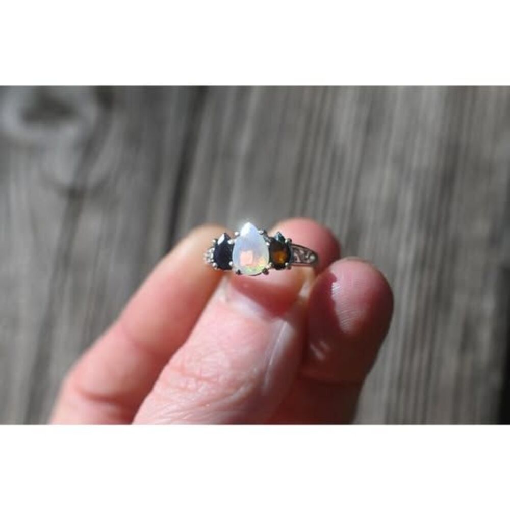 Black opal and Ethiopian opal engagement ring sterling silver  American made - Picture 8 of 10